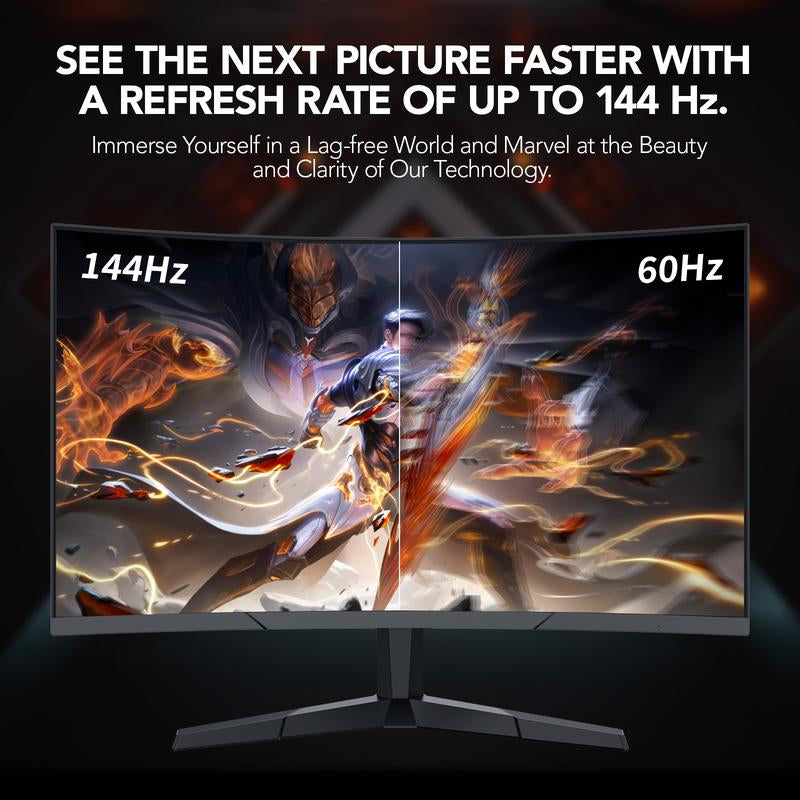 27-Inch 2K QHD Curved Gaming Monitor- 144Hz Refresh Rate, 1Ms Response, 100% Srgb, Adaptive-Sync, Hdmi/Displayport