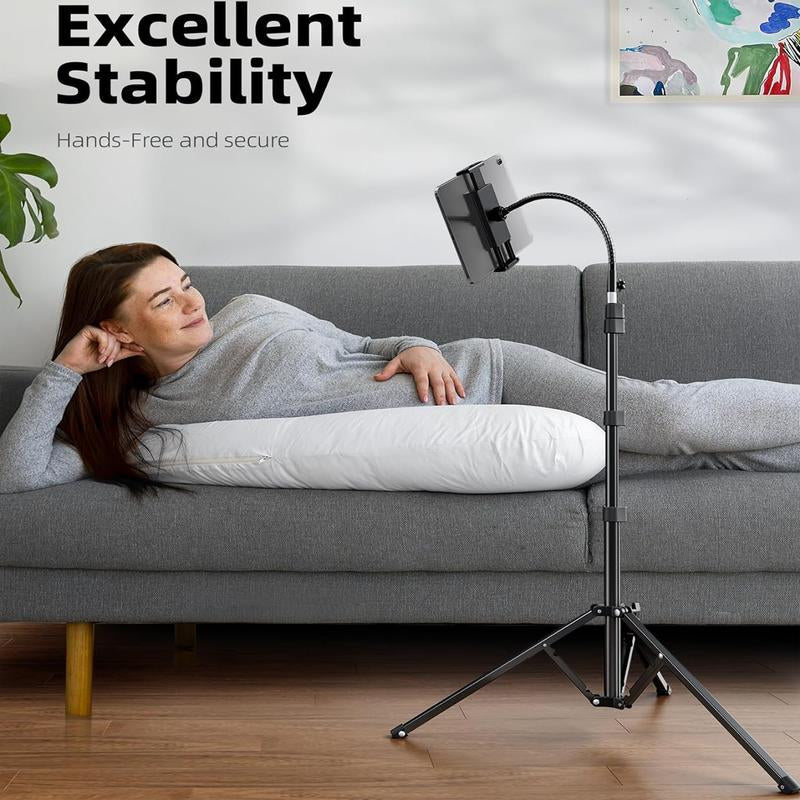 Weilisi 82" Tall Heavy Duty Phone Stand for Recording, Tablet Stand Holder with 15" Adjustable Gooseneck, Overhead Selfie Tripod for Iphone/Ipad/Android for Recording/Live Streaming/Watching/Cooking