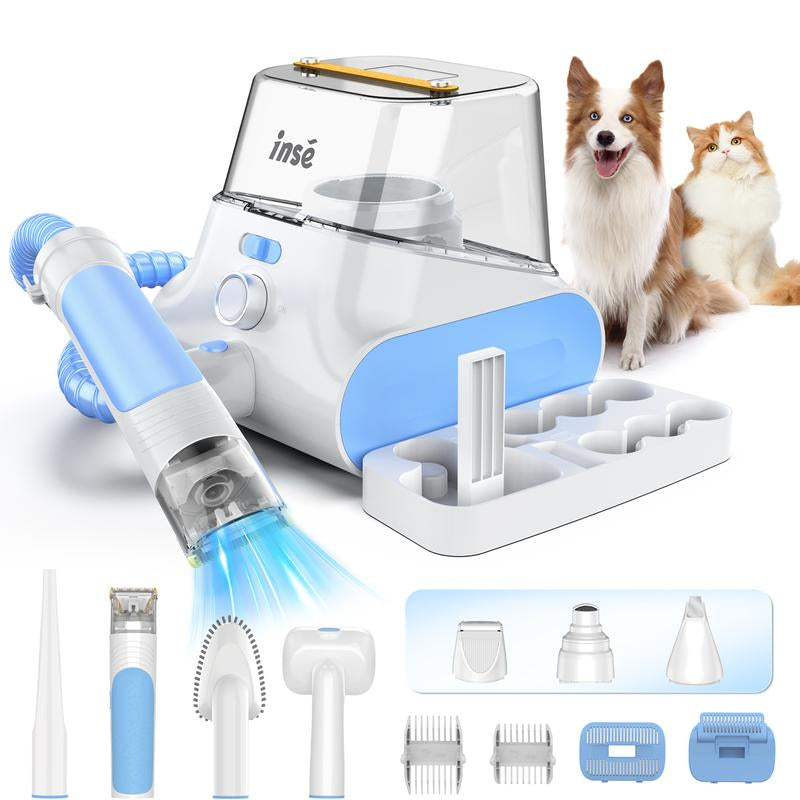 INSE P30 Pet Grooming Kit & Dog Hair Vacuum, Corded Vacuum, 6 Pet Grooming Tools for Shedding Pet Hair, 5L Large Dustbin, Attachable Electric Hair Clipper, Upgraded Version