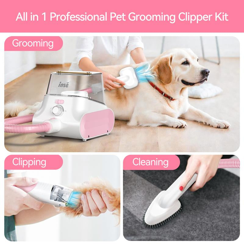 INSE P30 Pet Grooming Kit & Dog Hair Vacuum, Corded Vacuum, 6 Pet Grooming Tools for Shedding Pet Hair, 5L Large Dustbin, Attachable Electric Hair Clipper, Upgraded Version