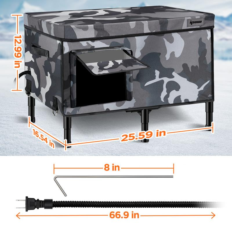 IPOW 6-Layer Large Extra Strong Outdoor Cat House, 100% Waterproof, Made of 900D Oxford Cloth and Fully Insulated Weatherproof Heated Plush Pad for Outdoor Stray Barn Cats. Freeze-Proof Cat House. Plush Heating Pad