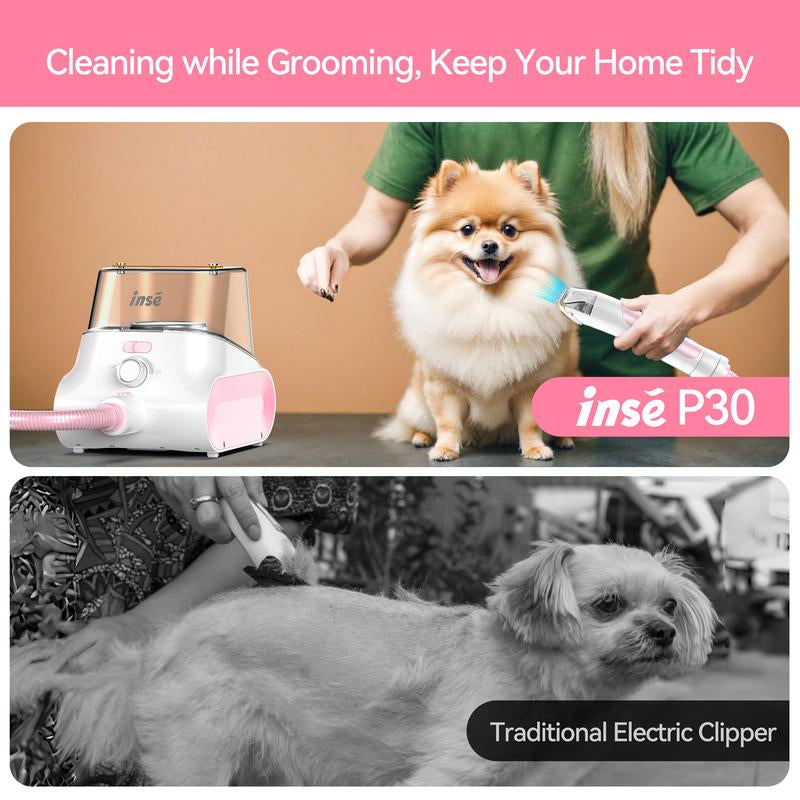 INSE P30 Pet Grooming Kit & Dog Hair Vacuum, Corded Vacuum, 6 Pet Grooming Tools for Shedding Pet Hair, 5L Large Dustbin, Attachable Electric Hair Clipper, Upgraded Version