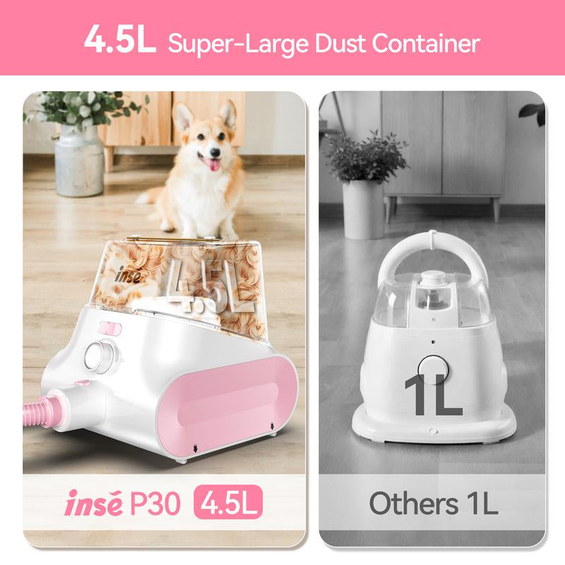 INSE P30 Pet Grooming Kit & Dog Hair Vacuum, Corded Vacuum, 6 Pet Grooming Tools for Shedding Pet Hair, 5L Large Dustbin, Attachable Electric Hair Clipper, Upgraded Version