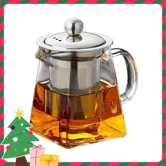 Glass Tea Pot with Removable Stainless Steel Filter & Handle, Clear Square Tea Pot & Tea Cup Set, Tea Making Tool for Home Office Use, Home Accessories, Kitchen Accessories