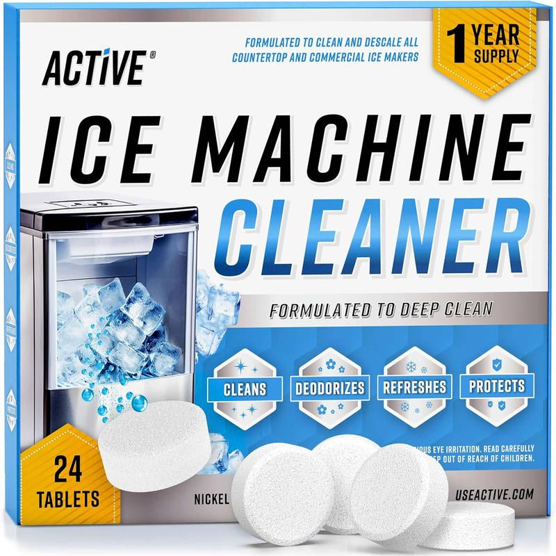 Ice Machine Cleaner Maker Descaler - 24 ACTIVE Clean Tablets Compatible with Frigidaire, Opal, GE Profile, Kitchenaid, Nickel Safe Scale Remover for Countertop, Nugget Ice Makers - Bulk 1 Year Supply Key Product Feature